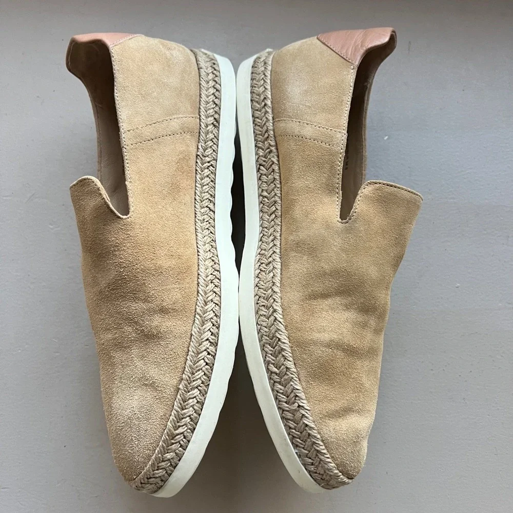 Vince Women 6.5 M‎ Tan Suede Espadrille Slip On Sneakers Braided Jute Platform